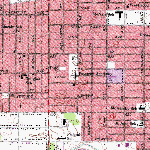 Topographic Map of Peterson Academy, MI