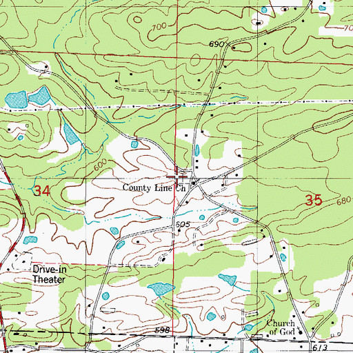 Topographic Map of County Line Cemetery, AR