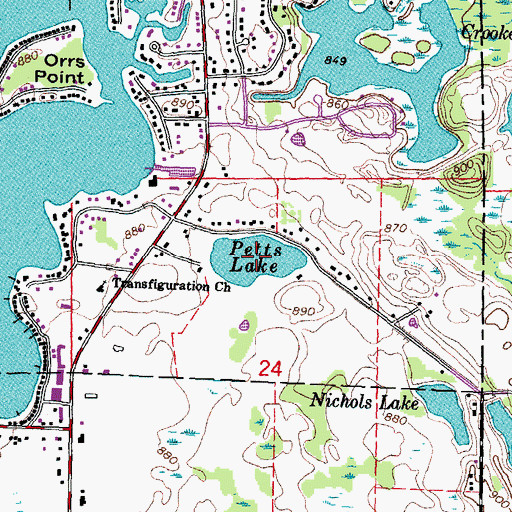 Topographic Map of Petts Lake, MI