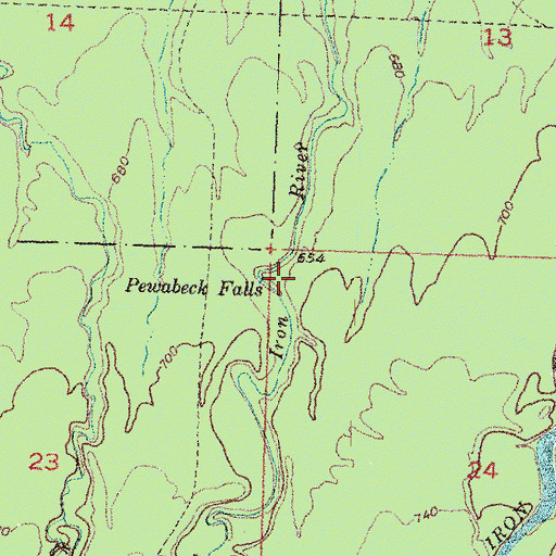 Topographic Map of Pewabeck Falls, MI
