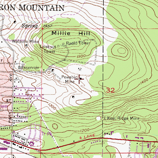 Topographic Map of Pewabic Mine, MI