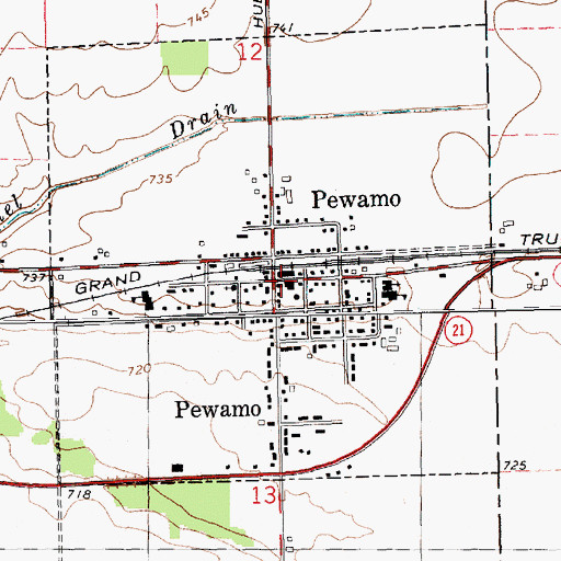 Topographic Map of Pewamo, MI