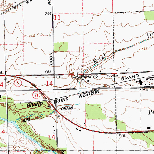 Topographic Map of Pewamo Cemetery, MI