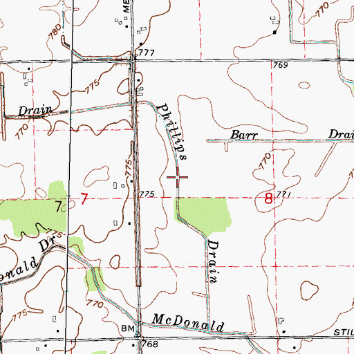 Topographic Map of Phillips Drain, MI