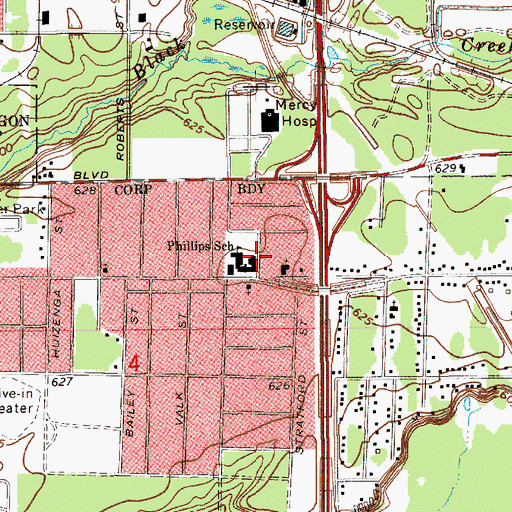Topographic Map of Phillips School, MI