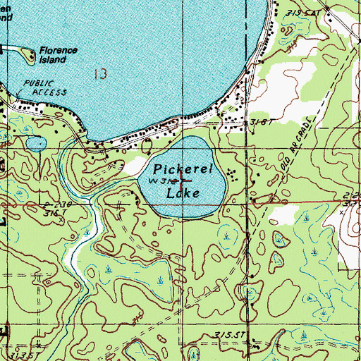 Topographic Map of Pickerel Lake, MI