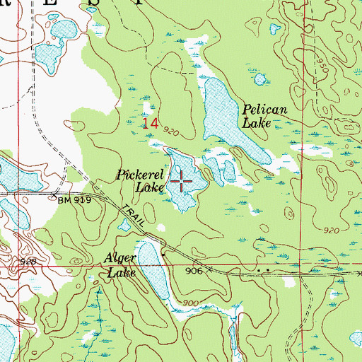 Topographic Map of Pickerel Lake, MI