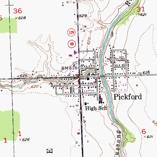 Topographic Map of Pickford, MI