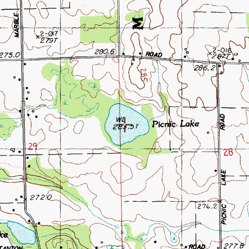 Topographic Map of Picnic Lake, MI