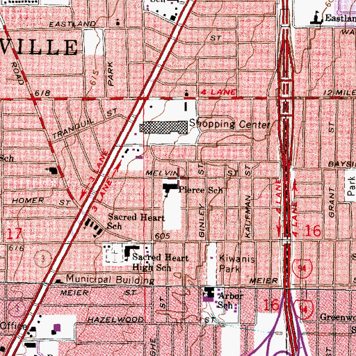 Topographic Map of Pierce School, MI