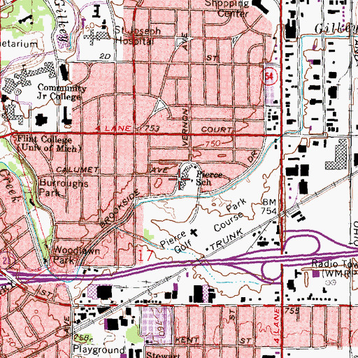 Topographic Map of Pierce School, MI