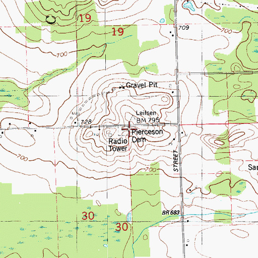 Topographic Map of Pierceson Cemetery, MI