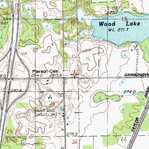 Topographic Map of Pierson Cemetery, MI