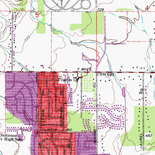Topographic Map of Pilgrim Church, MI