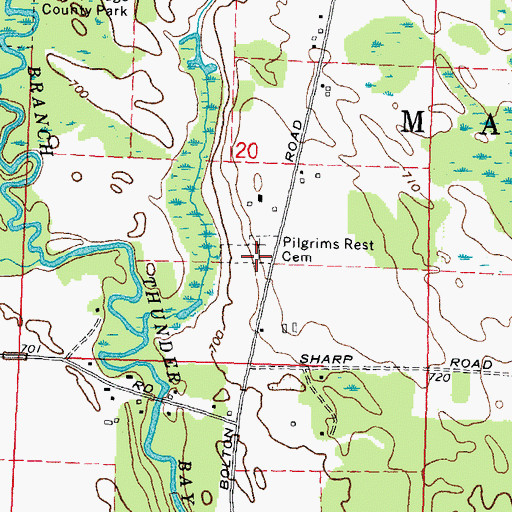 Topographic Map of Pilgrims Rest Cemetery, MI