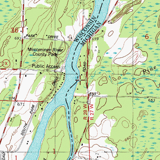 Topographic Map of Pine Creek, MI