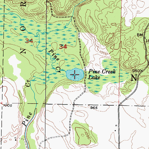 Topographic Map of Pine Creek Lake, MI