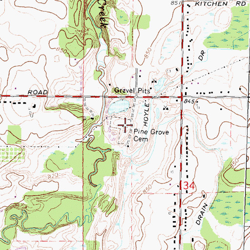 Topographic Map of Pine Grove Cemetery, MI