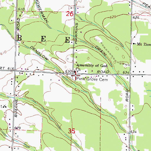 Topographic Map of Pine Grove Cemetery, MI