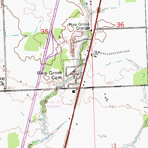 Topographic Map of Pine Grove Cemetery, MI