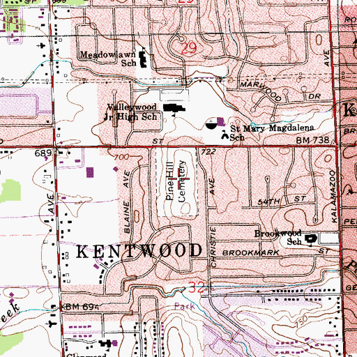 Topographic Map of Pine Hill Cemetery, MI