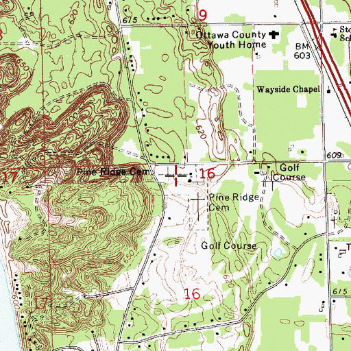 Topographic Map of Lakeshore Cemetery, MI