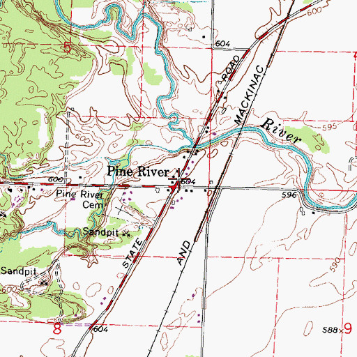 Topographic Map of Pine River, MI