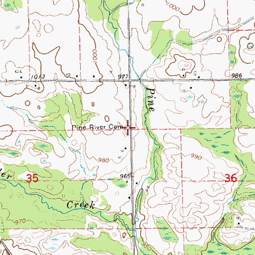 Topographic Map of Pine River Cemetery, MI