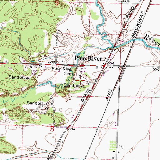 Topographic Map of Pine River Cemetery, MI