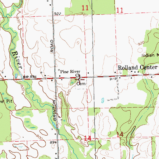 Topographic Map of Pine River Church, MI