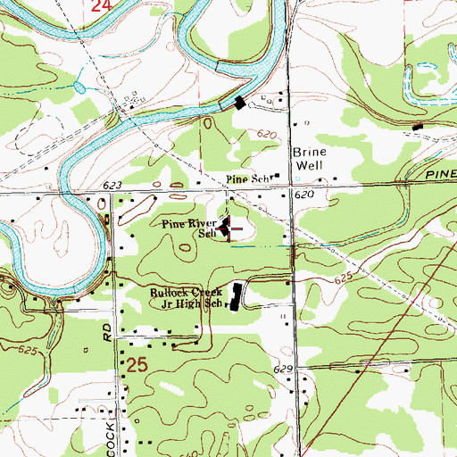 Topographic Map of Pine River School, MI