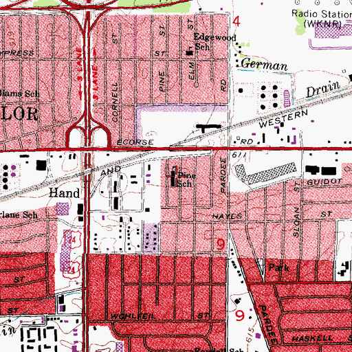 Topographic Map of Pine School, MI