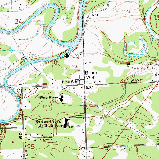 Topographic Map of Pine School, MI