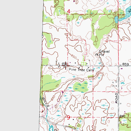 Topographic Map of Pine Tree Cemetery, MI
