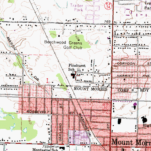 Topographic Map of Pinehurst School, MI