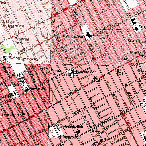 Topographic Map of Pingree School, MI