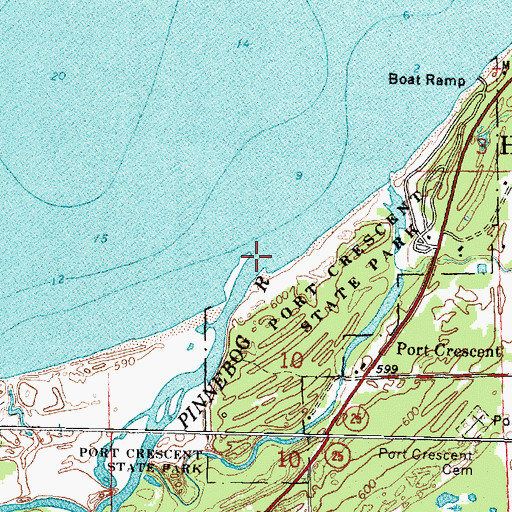 Topographic Map of Pinnebog River, MI