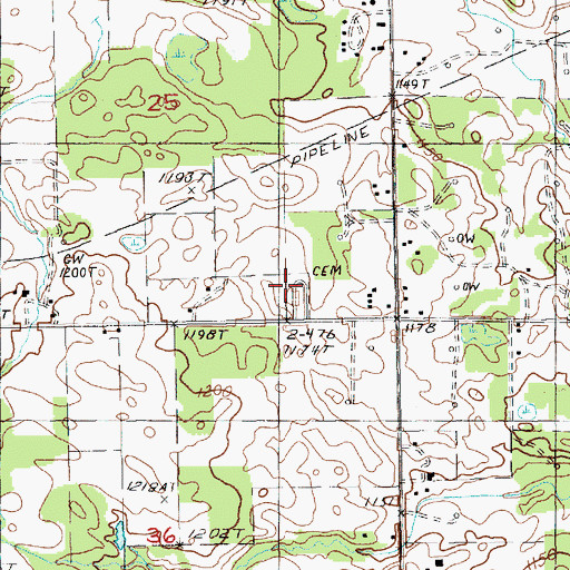 Topographic Map of Pinora Cemetery, MI