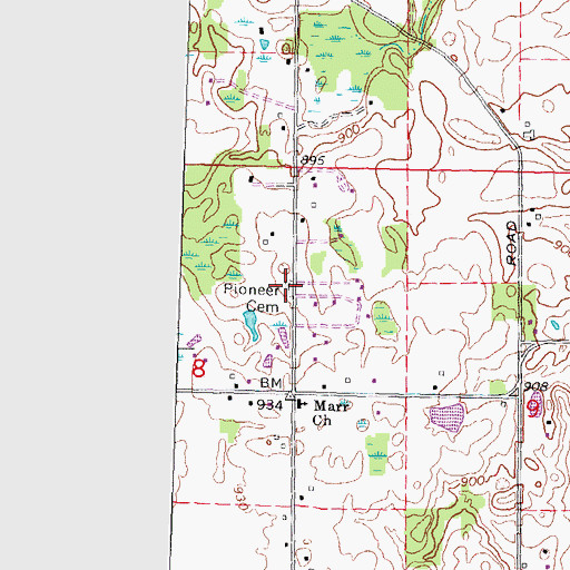 Topographic Map of Pioneer Cemetery, MI