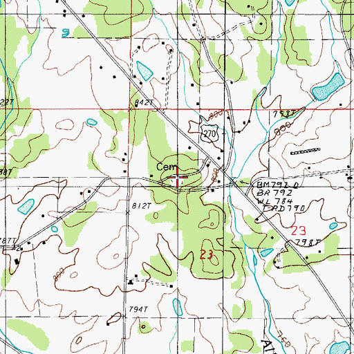 Topographic Map of Grenade Cemetery, AR