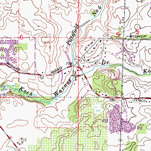 Topographic Map of Pittsfield Number Five Drain, MI
