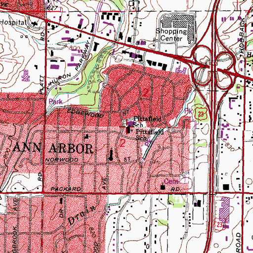 Topographic Map of Pittsfield School, MI