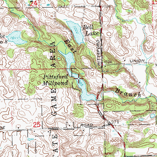 Topographic Map of Pittsford Millpond, MI