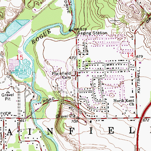 Topographic Map of Plainfield Cemetery, MI