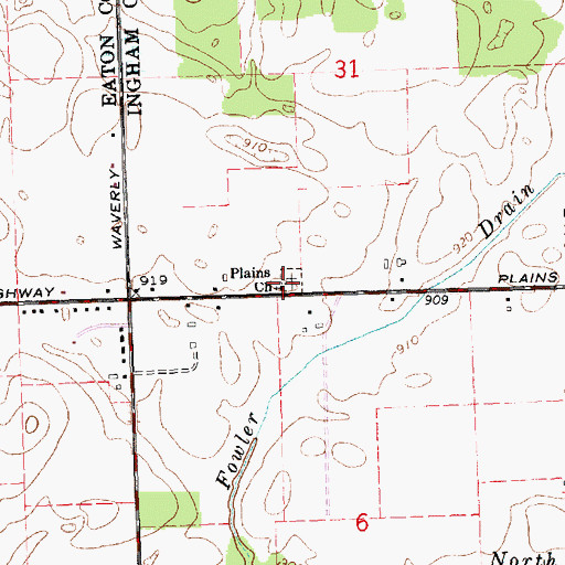 Topographic Map of Plains Church, MI
