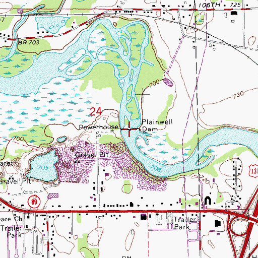 Topographic Map of Plainwell Dam, MI