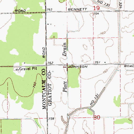 Topographic Map of Platt Drain, MI