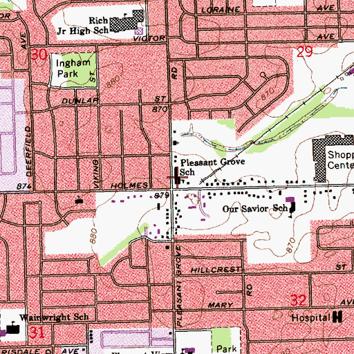 Topographic Map of Pleasant Grove School, MI