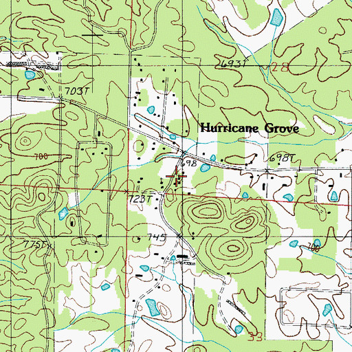 Topographic Map of Hurricane Grove Primitive Baptist Church, AR