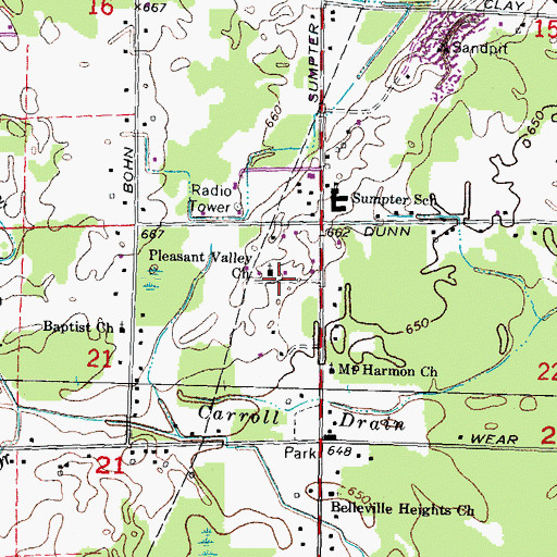 Topographic Map of Pleasant Valley Church, MI